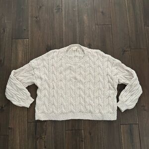 Altar’d State Cream Chunky Cable Knit Crew Neck Sweater S